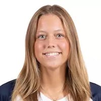 Grace Therrien, sophomore defensive specialist. Led the team with 366 digs, averaging 4.16 digs per set, and served as a steady anchor in the back row all season. Played a key role in postseason success with 19 digs in the MIAC Quarterfinal win over St. Catherine.