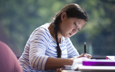 A graduate student studies.