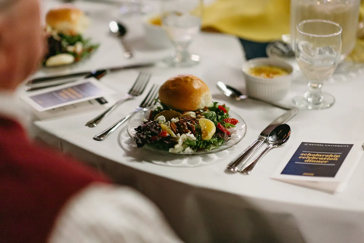 Salad and bread served at a Bethel scholarship dinner.