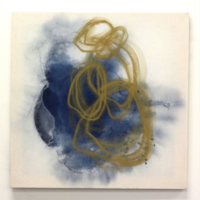 Halle Rittgers ‘20 | Indigo and Ochre | indigo and colored charcoal on second hand fabric 