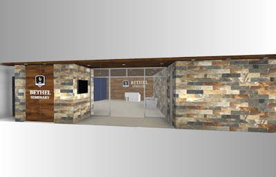 The main entrance of Bethel Seminary will incorporate natural elements like tile, wood, and glass, consistent with the pastoral feel of the current seminary complex. A digital display and dedicated signage will provide a sense of place to community members and visitors.
