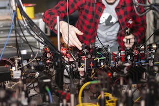 Aidan Tollefson '19 works in the "AMO Lab" in the Department of Physics and Engineering