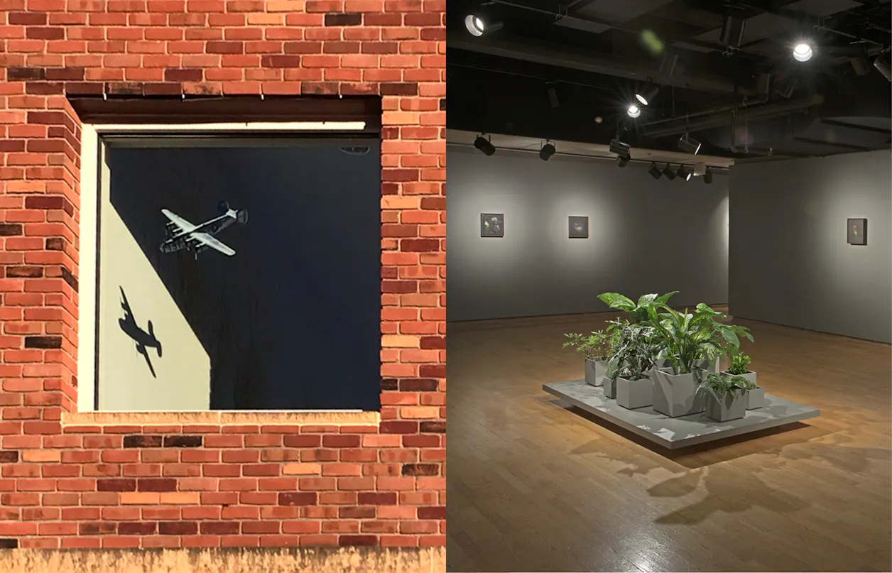 Recent on-campus exhibitions by Professors of Art Michelle Westmark Wingard (left, Olson Gallery) and Amanda Hamilton (right, Johnson Gallery). Both professors are recipients of 2019 Artist Initiative grants.