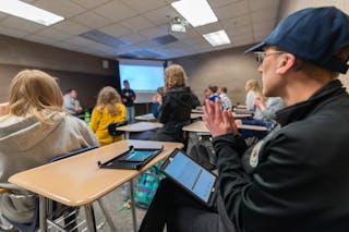 Students use iPads to present in class