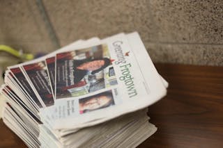 English and journalism students at Bethel University work to create a special religion insert with area newspaper Greening Frogotwn. 