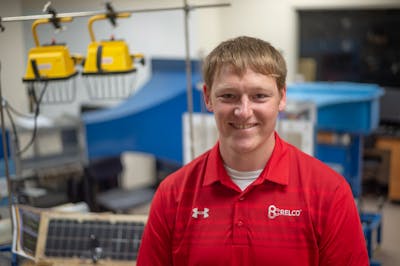 Kent Underland '11 in the Fluids Lab at Bethel