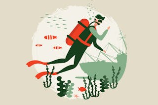  Illustration of an underwater archeologist
