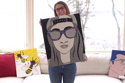 Rebecca Hed ’21 and a piece of her signature duct tape art