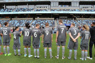 Sarff on the field with the other new members of the 2019 Minnesota United Unified Soccer Team