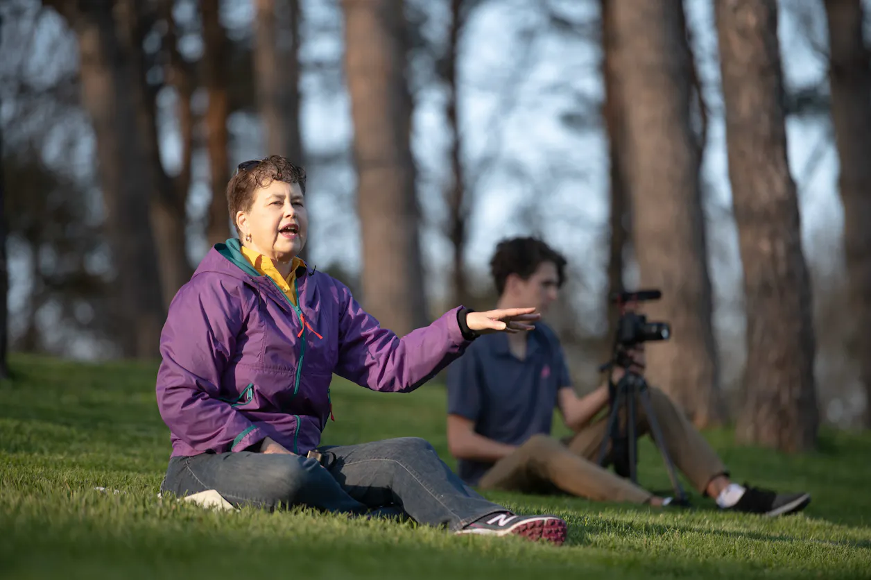 Professor of Theatre Meg Zauner directs Sophocles’ Antigone outdoors in adherence with COVID-19 guidelines. 