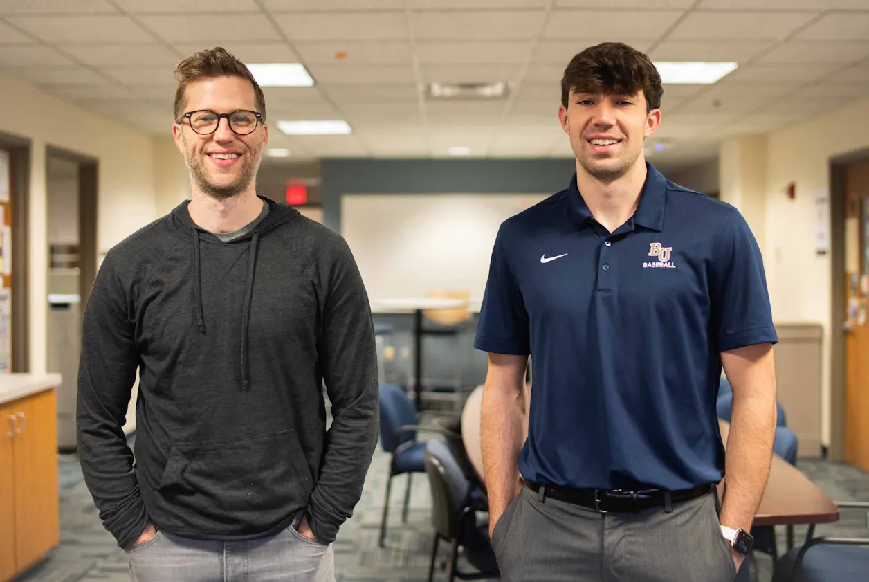 Associate Professor of History Charlie Goldberg and Zach Haala ’23 