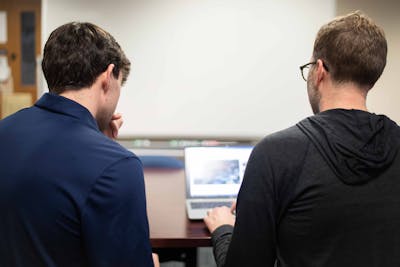 Zach Haala ’23 and Associate Professor of History Charlie Goldberg