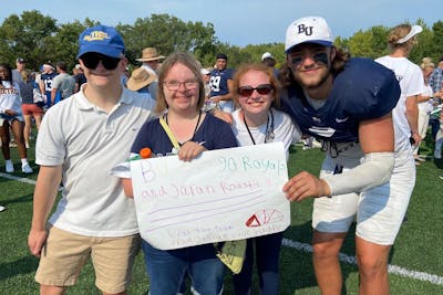 Jaran Roste '21, GS'24 first volunteer as a mentor for students in Bethel's BUILD program before taking a job on staff with the program