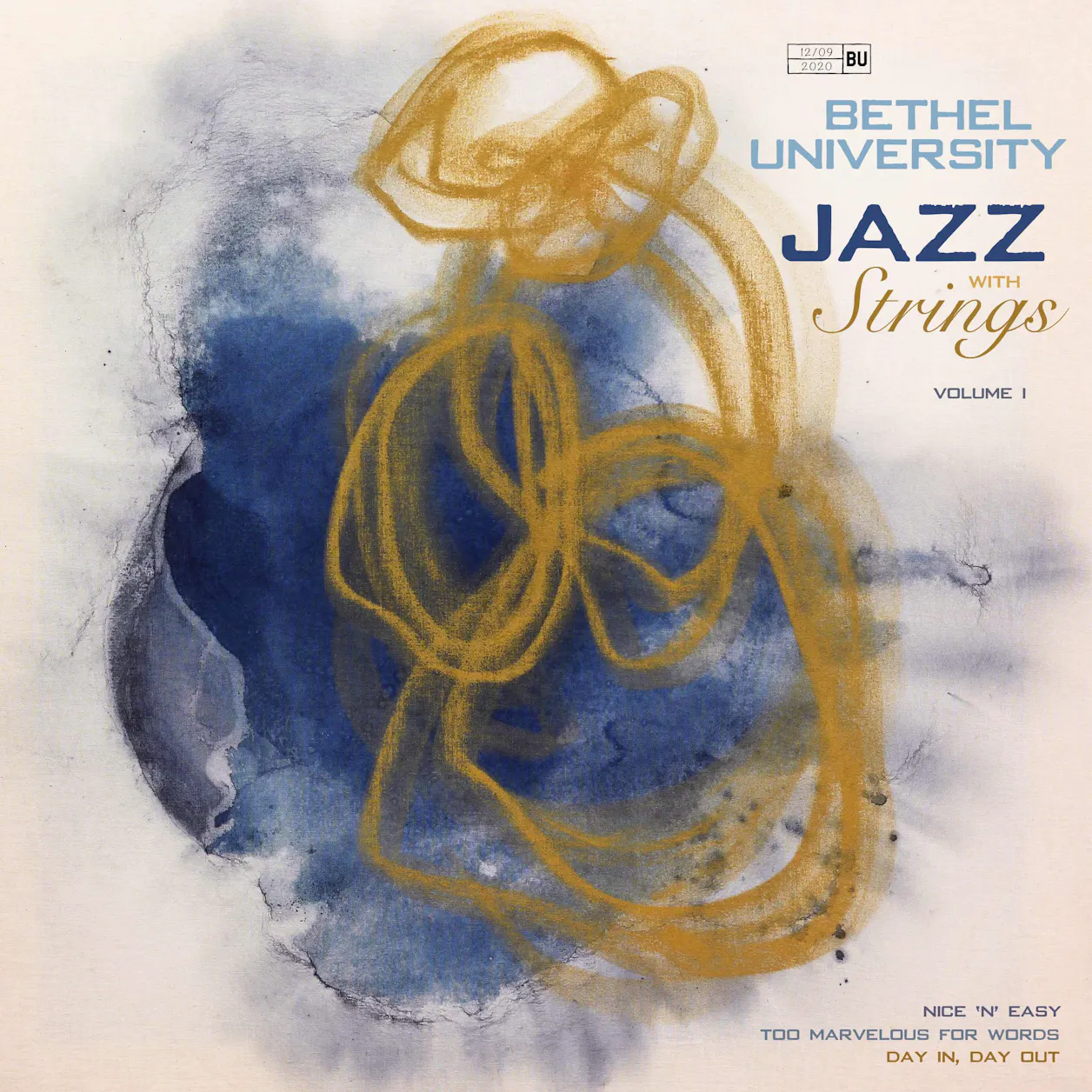 Art major Halle Rittgers ’21 used her piece, "Indigo and Ochre," to create the album cover for “Bethel University Jazz with Strings, Volume I.” 