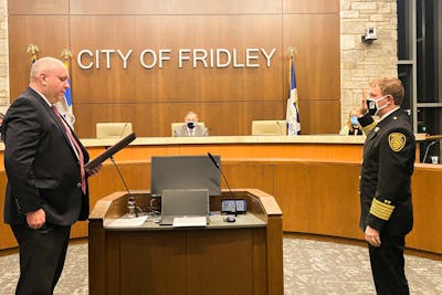 Maddison Zikmund being sworn in as fire chief