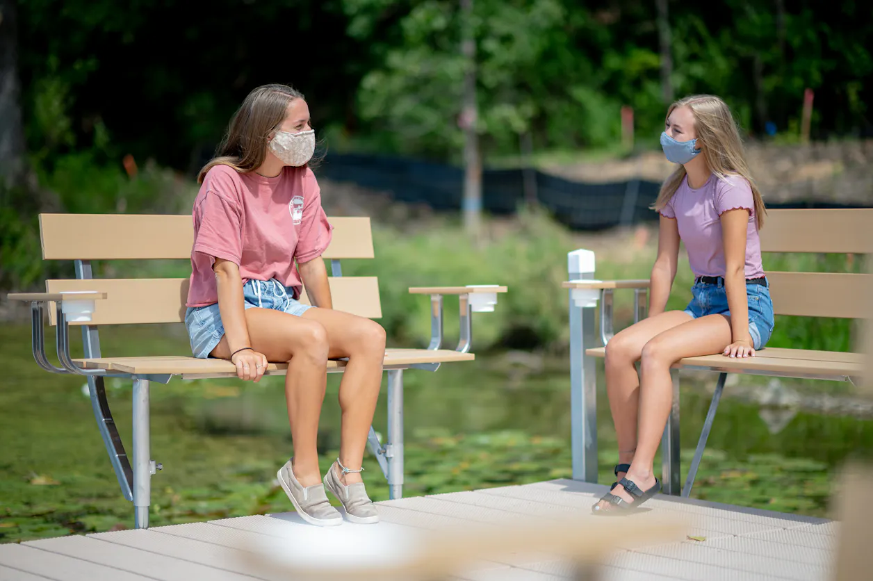 Bethel University students wearing face coverings