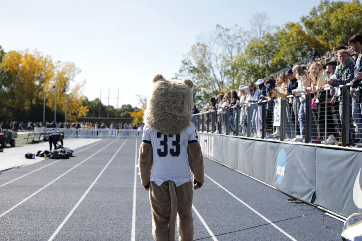 Bethel's mascot, Roy, and Royal Stadium’s new nine-lane track