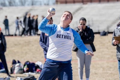 Dylan Delaske BUILD'23 at the the University of Wisconsin—River Falls Invite on April 4, 2022 | Photo credit: Teresa Brubaker