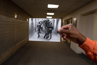 Post Office Mailboxes | 1970s (inset) and 2021 | photo held by Albert Smith ’22, psychology major
