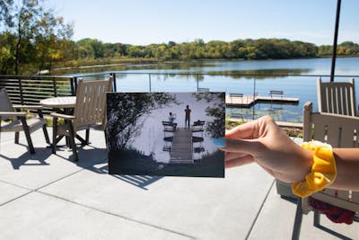 Dock on Lake Valentine | 2016 (inset) and 2021 | photo held by Amy Ruiz Plaza ’23, biology major