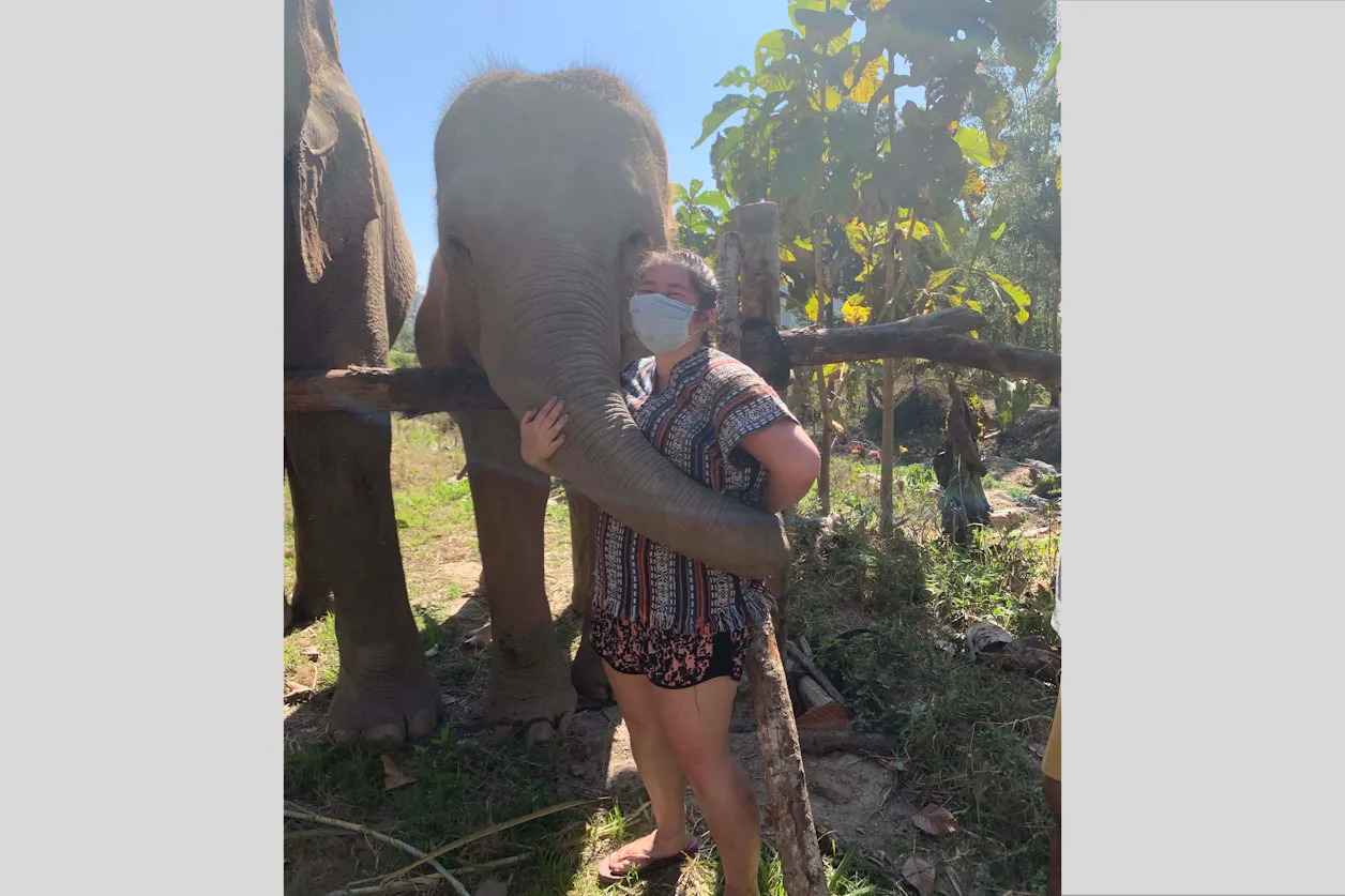 Sophia with elephant