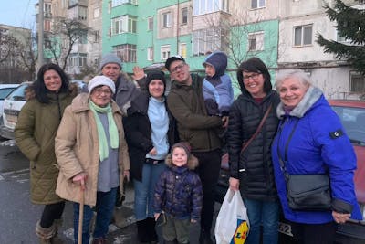Group of Ukrainian refugees in Romania