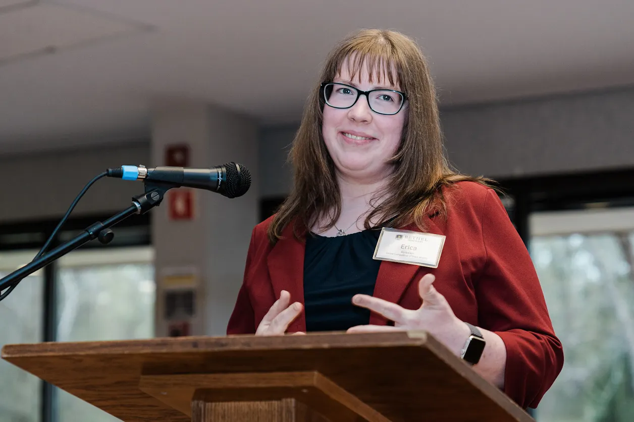 Erica Stricklen S’25 was awarded first prize in the 2024 Omark Preaching Competition, receiving $1,000 from the Edwin J. Omark Preaching Scholarship and the opportunity to preach at Bethel Seminary’s Preaching Showcase, which took place on May 1, 2024. 