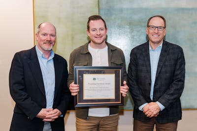 Bethel Seminary Dean Peter Vogt and Bethel President Ross Allen awarded Eagle Brook Senior Pastor Jason Strand ’01, S’07 the Preaching Excellence Award at the Preaching Showcase on May 1, 2024. 