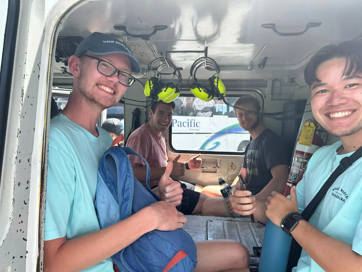 Josh Anderson ’24 riding in a Hägglund—an all-terrain amphibious Antarctic vehicle—at the International Antarctic Center in Christchurch, New Zealand.