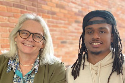 Triston Thomas '23 and Communication Studies Professor Peggy Kendall