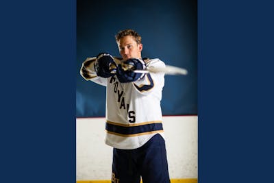 Adam Bricker '25 in Bethel Royal's hockey gear.
