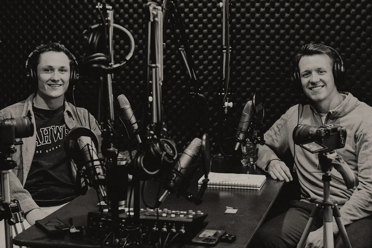 Adam and Travis Jensen ’24. Travis was Adam’s first podcast guest and returned for the final episode of season one. 