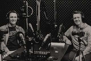 Adam and Travis Jensen ’24. Travis was Adam’s first podcast guest and returned for the final episode of season one. 