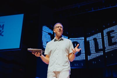 As Bethel’s lead campus pastor, Nick Cocalis S’25 helps students dig deep into the word of God during Chapel. 