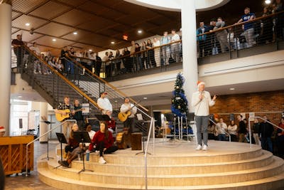 In December, Lead Campus Pastor Nick Cocalis spoke at Christmas on the Egg—an annual tradition that includes President Ross Allen reading Luke 2 and students singing Christmas carols.