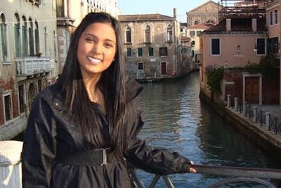 Sarah Peterson in Venice, Italy during a Bethel University faculty-led January course focused on global business.