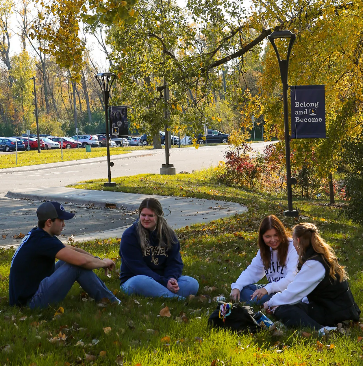 students handing outside