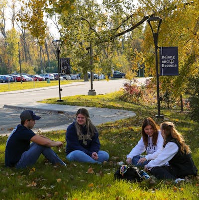 students handing outside