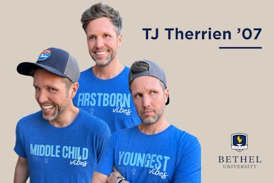 TJ Therrien with older, youngest, middle T-shirts on