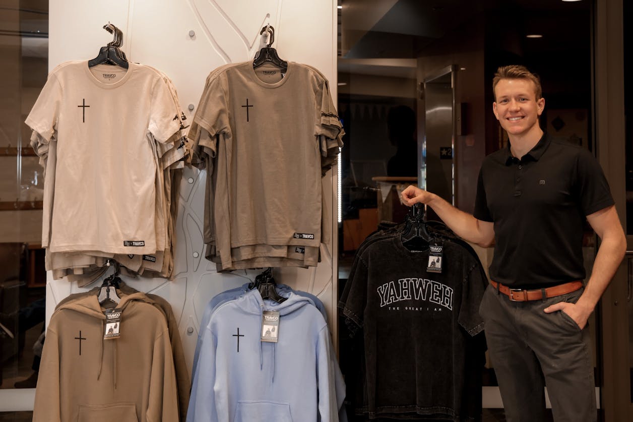 Travis Jensen '24 is founder of Travco Christian Streetwear, a faith-based apparel brand, and Travco Prints, a custom screen printing and embroidery business. 