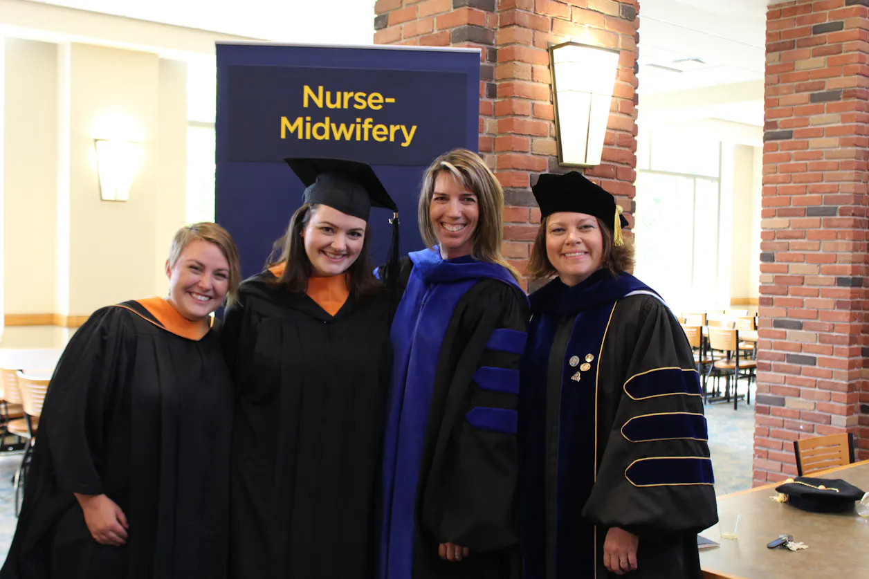 Commencement in May 2016. Left to right: former program director Katrina Wu, Smith, Clinical Professor of Nursing Julie Ann Vingers, and Associate Professor of Nursing Jane Wrede