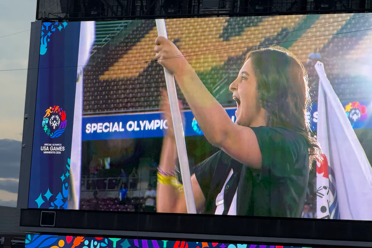 Jenna appeared on the stadium big screen as she carried in a flag during the Opening Ceremonies. 