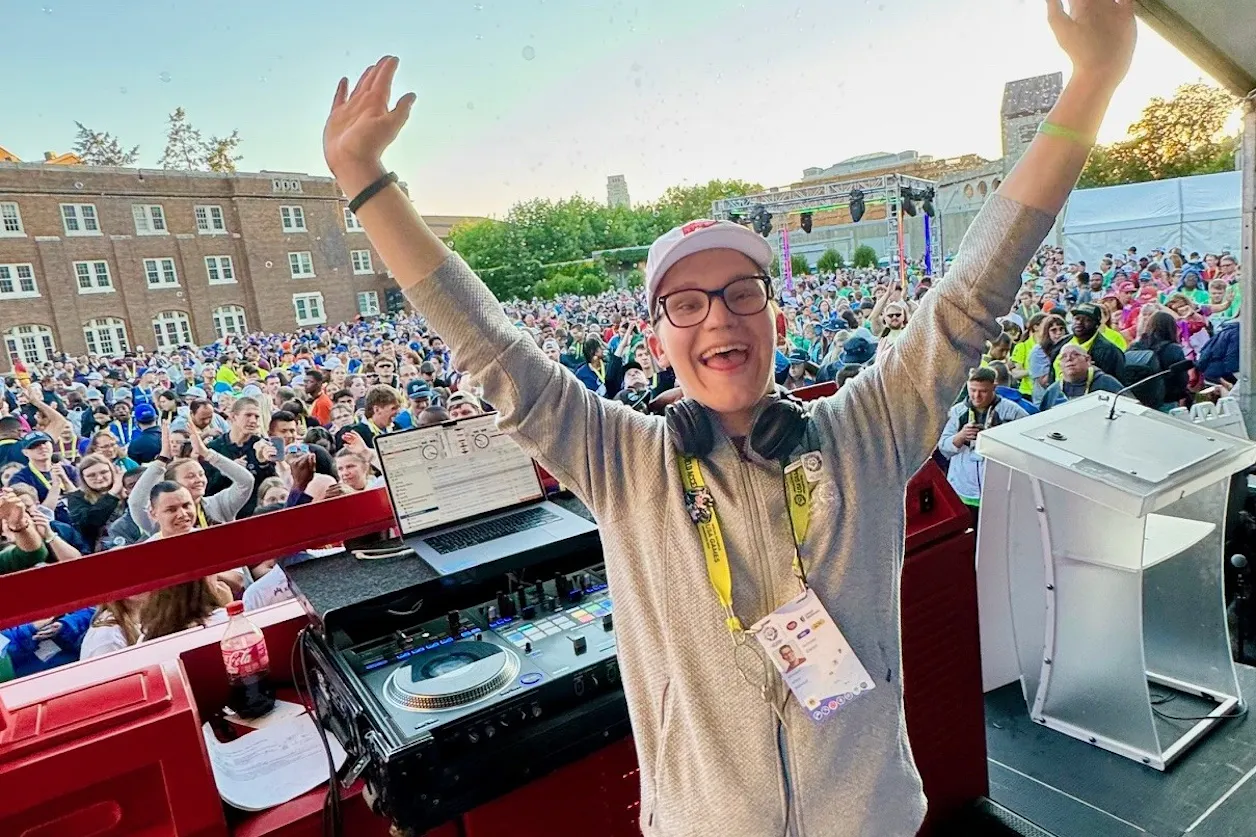 Incoming Bethel student Nick Staloch BUILD'28 DJed the Athlete Welcome Party at the 2026 Special Olympics USA Games. 