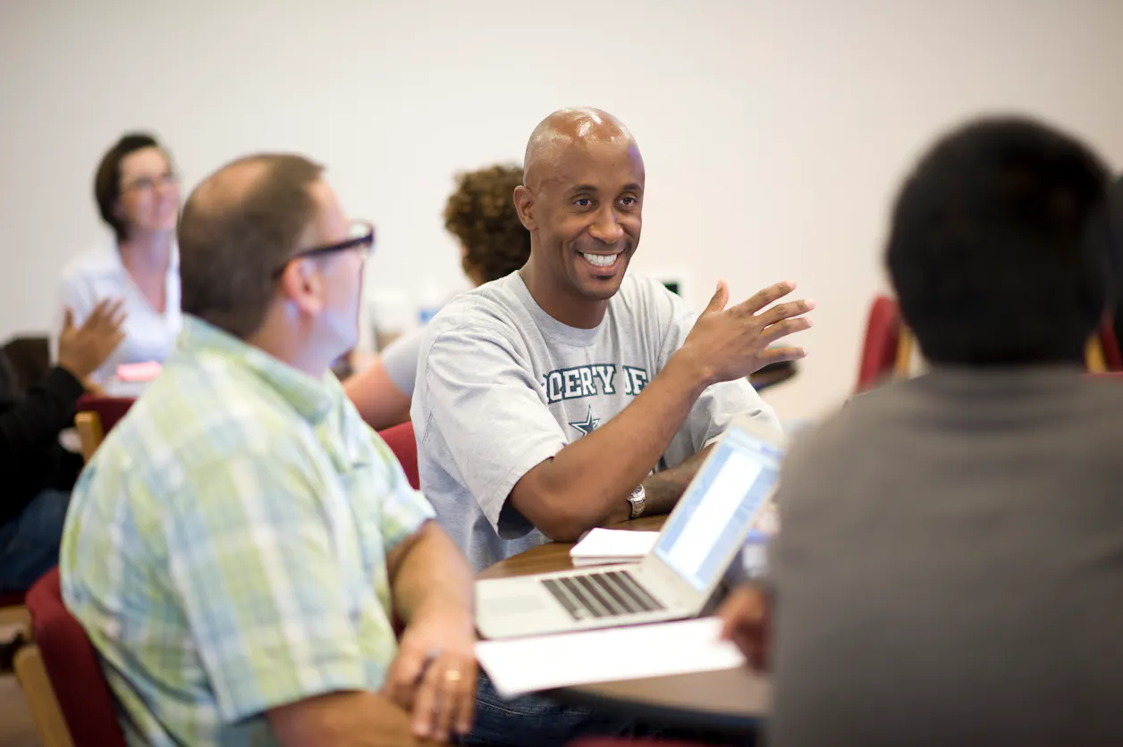Image of residency students working together in class.