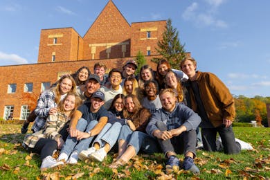 Student group outside in front of the CLC