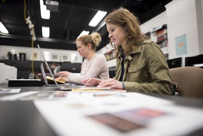 Students work in the graphic design lab at Bethel University