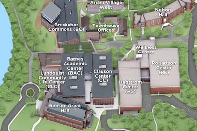 A preview of the full Bethel University campus map, showing the main campus buildings.