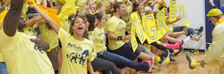 Students competing in the annual homecoming cheer